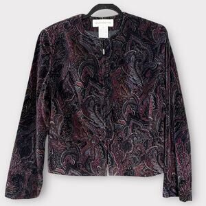 Vintage Jones New York velvety paisley front zip blazer size 10 career work